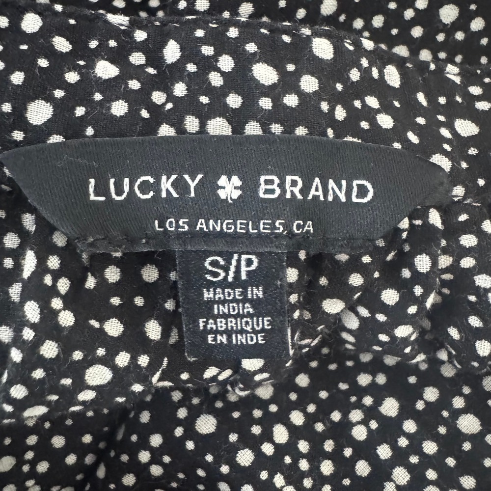 Lucky Brand Peasant Blouse Womens Small Black Floral Dot Boho Tassel Top - Picture 4 of 7